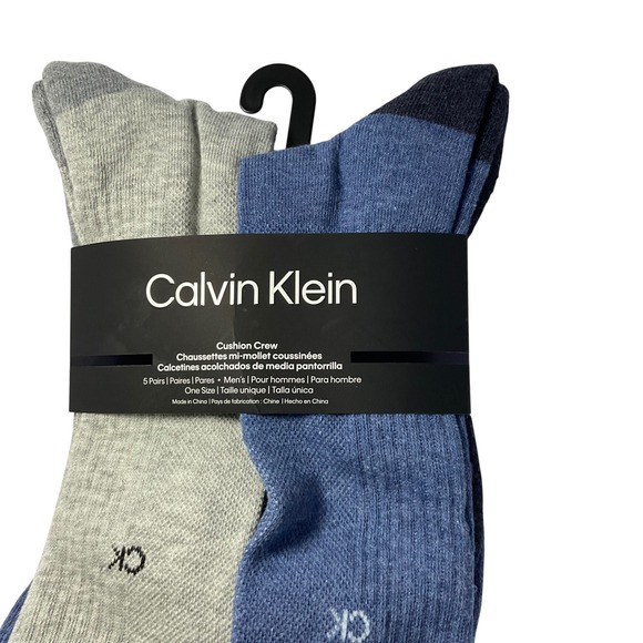 Calvin Klein Mens Cushion Crew Socks 5 Pair Pack Assorted Colors One Size - Picture 2 of 6